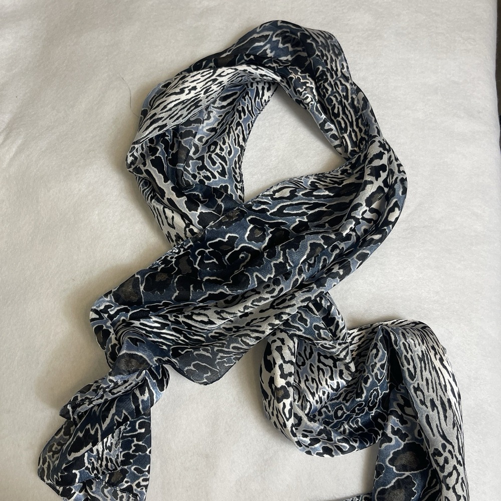 Womens Print Scarf Sheer Lightweight Blue Black Gray Animal Print Wrap 12x60"
